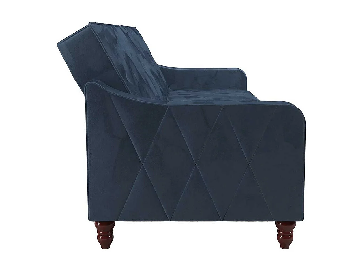 Samtbezug Schlafsofa blau im Retrostil Rücken Klappmechanik