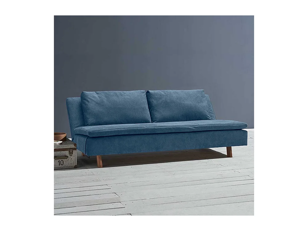 Funktions Sofa blau mit Rücken Klappmechanik 205 cm breit