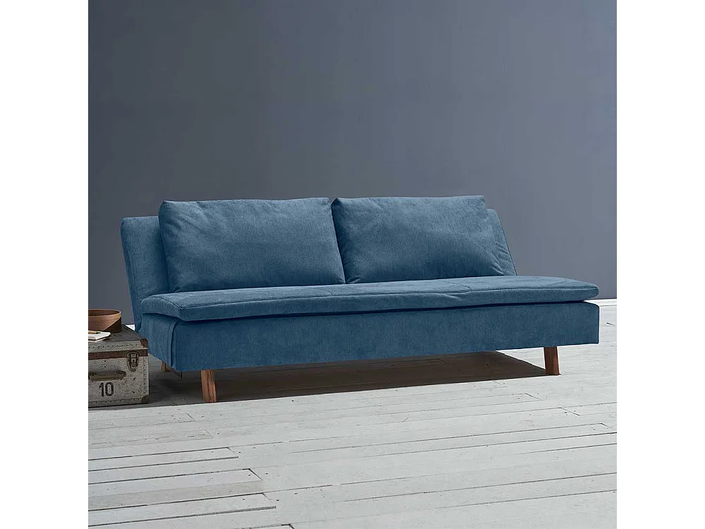Funktions Sofa blau mit Rücken Klappmechanik 205 cm breit