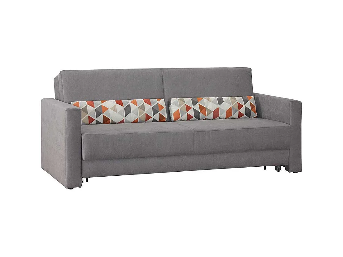 Bettcouch in Grau Webstoff Armlehnen