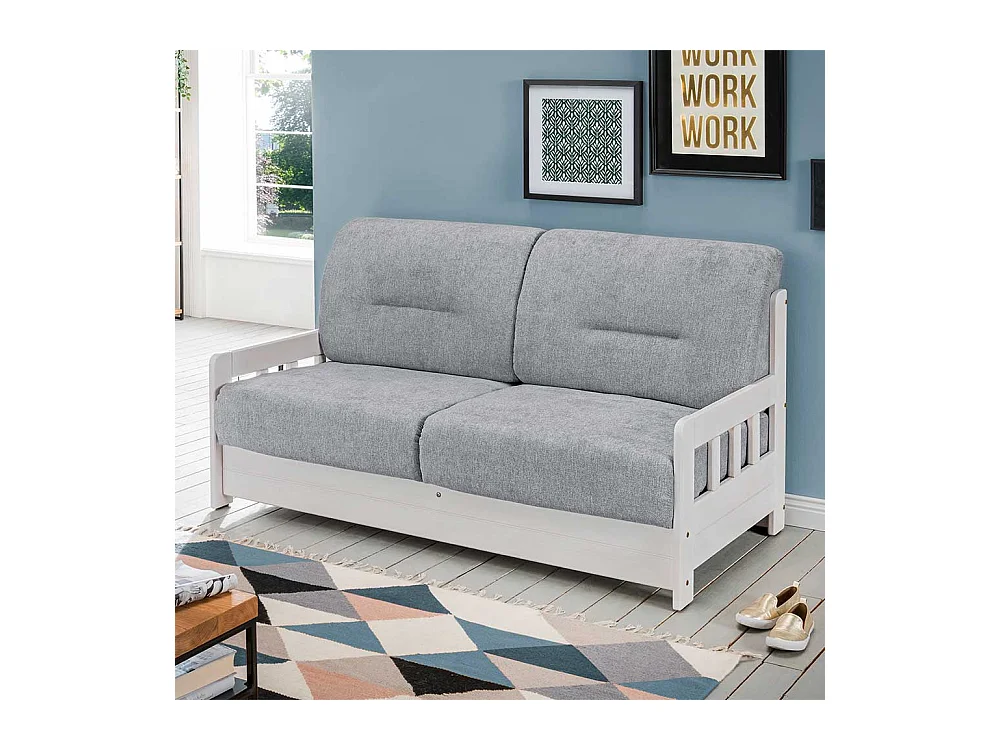 2er Ausziehsofa in Grau und Weiß Landhausstil
