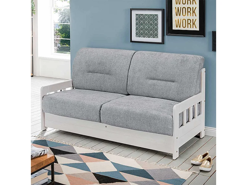 2er Ausziehsofa in Grau und Weiß Landhausstil