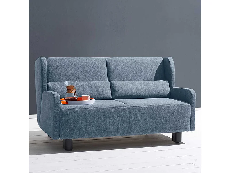 Zweier Sofa in Blau Webstoff Schlaffunktion