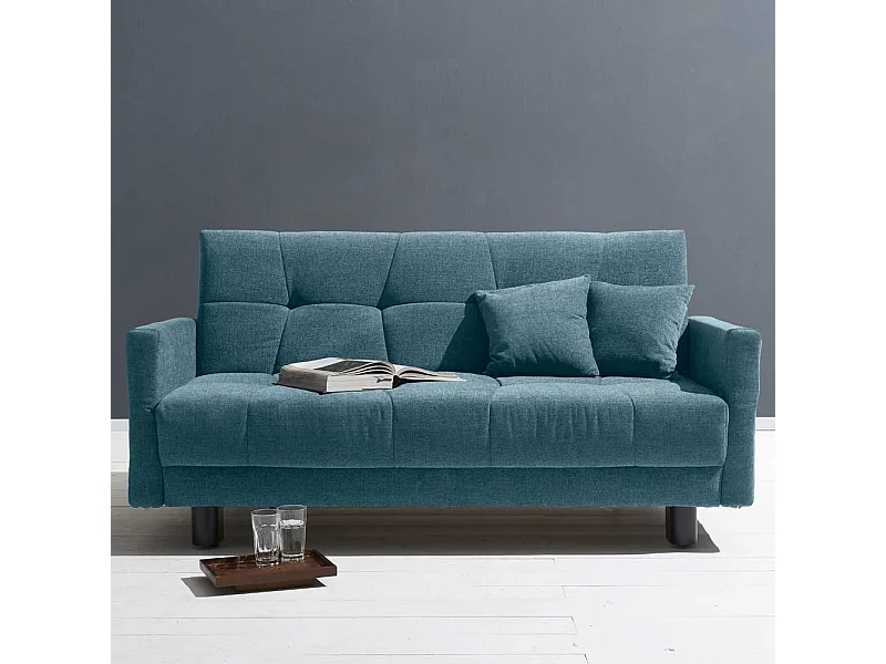 Funktionssofa in Petrol Flachgewebe abklappbaren Arnlehnen