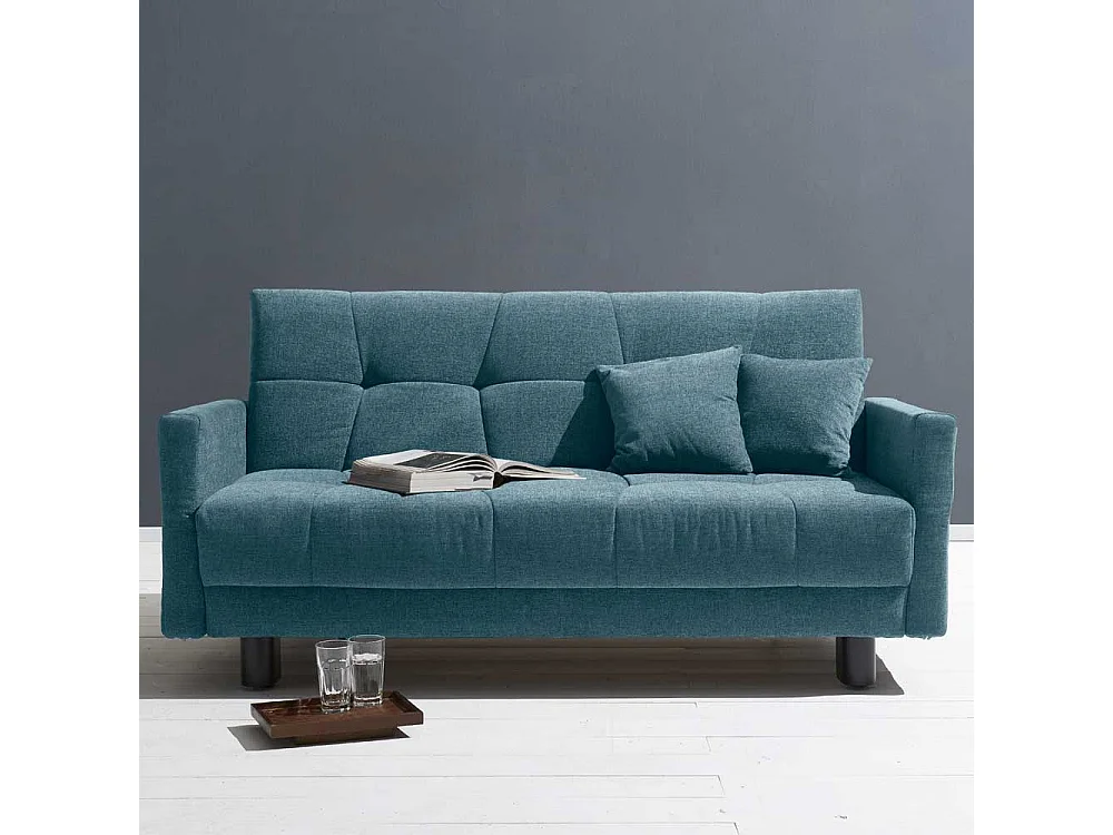 Funktionssofa in Petrol Flachgewebe abklappbaren Arnlehnen