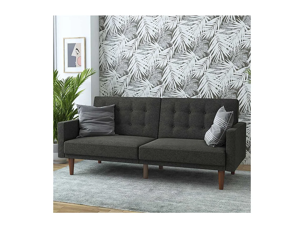 Bettcouch Retro Stil in Grau Stoff Rücken Klappmechanik