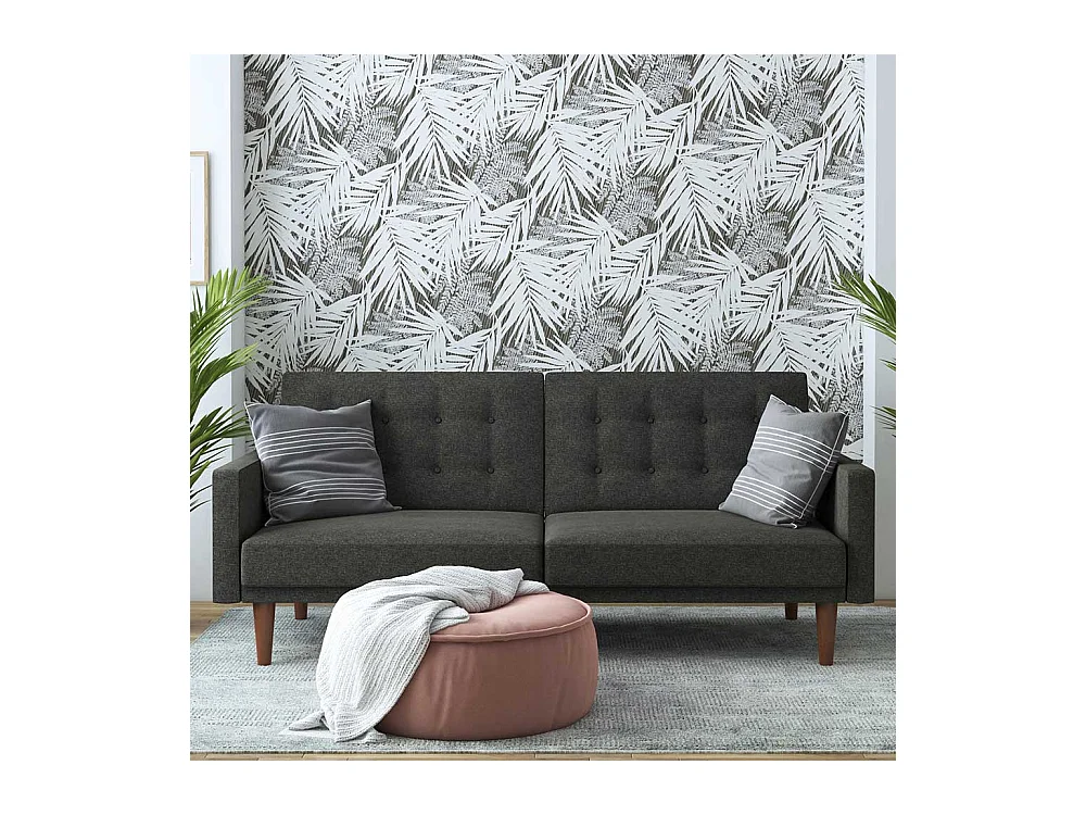 Bettcouch Retro Stil in Grau Stoff Rücken Klappmechanik