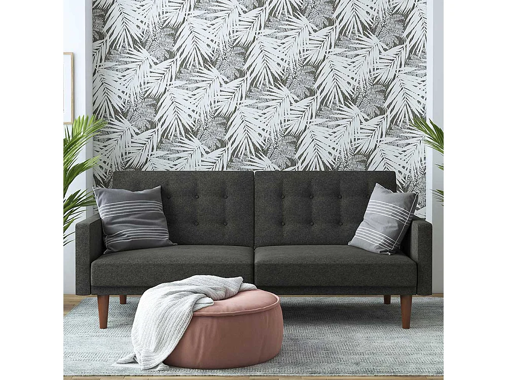 Bettcouch Retro Stil in Grau Stoff Rücken Klappmechanik