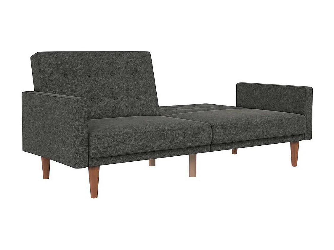 Bettcouch Retro Stil in Grau Stoff Rücken Klappmechanik