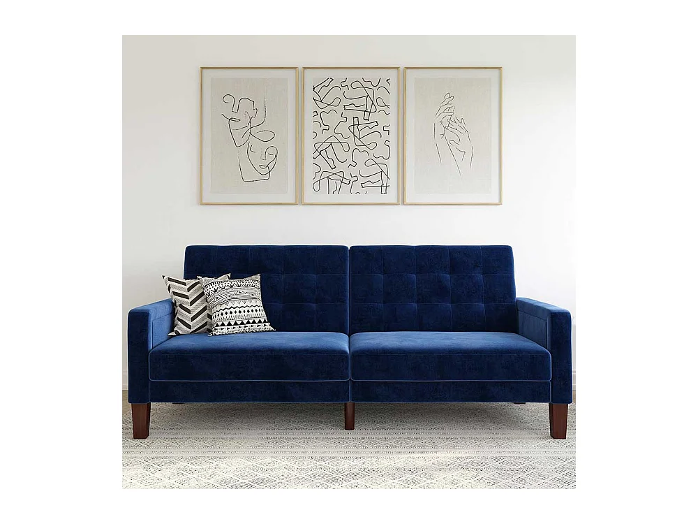 Zweisitzer Schlafsofa Samt in Blau Rücken Klappmechanik