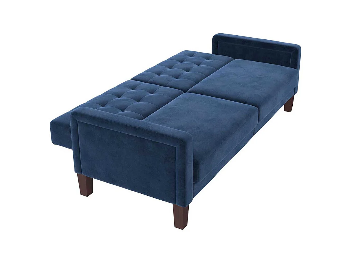 Zweisitzer Schlafsofa Samt in Blau Rücken Klappmechanik