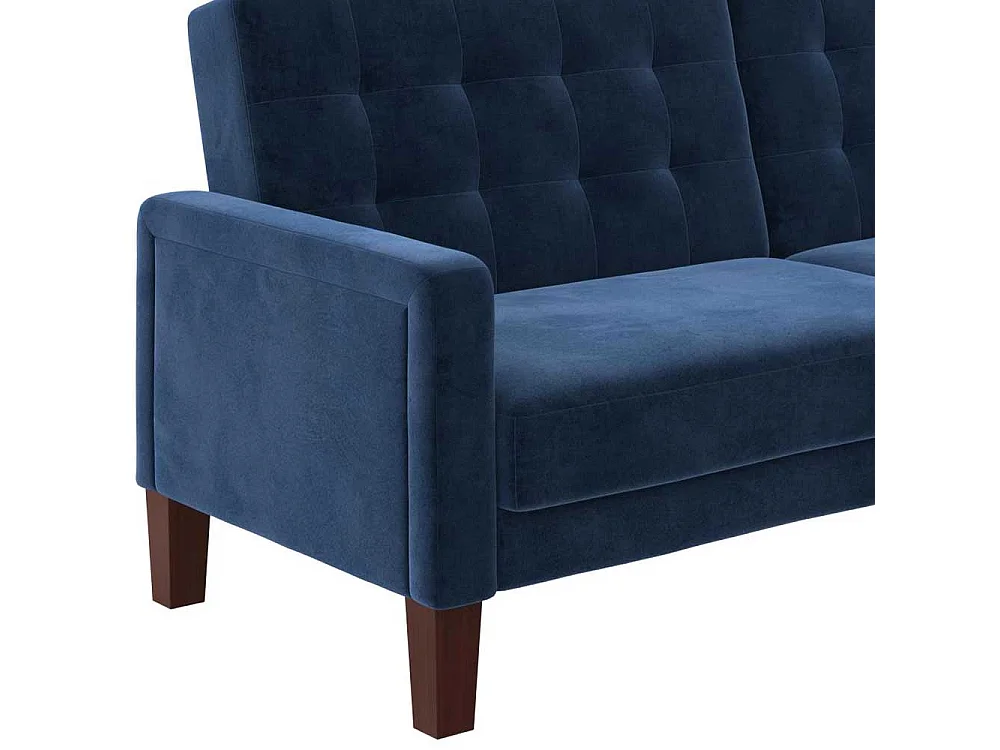 Zweisitzer Schlafsofa Samt in Blau Rücken Klappmechanik