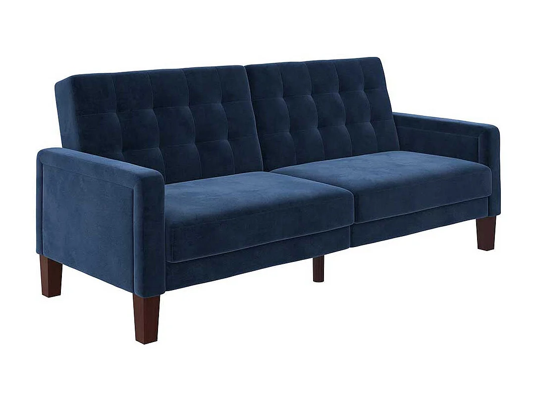 Zweisitzer Schlafsofa Samt in Blau Rücken Klappmechanik