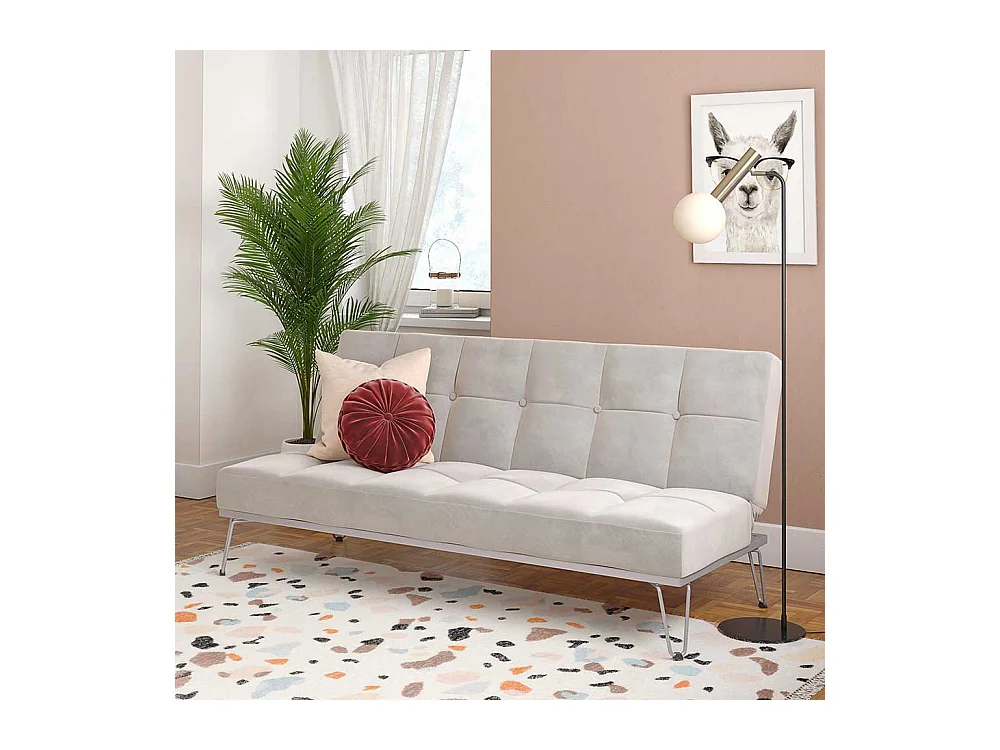 Klappsofa mit Metallgestell in Hellgrau Bezug aus Samt