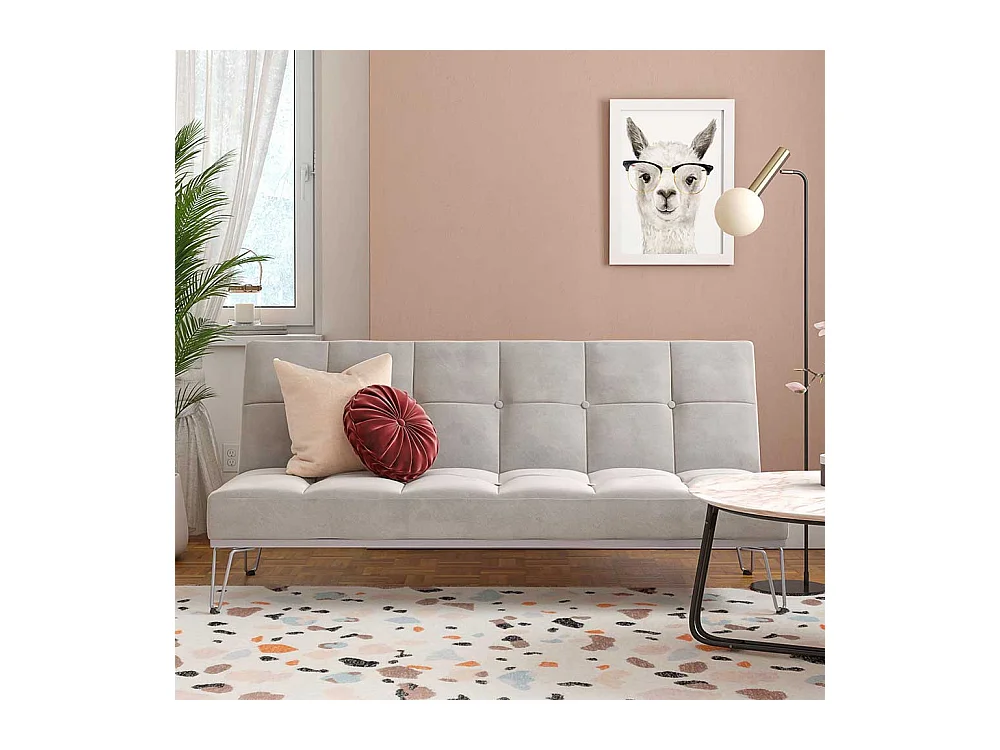 Klappsofa mit Metallgestell in Hellgrau Bezug aus Samt