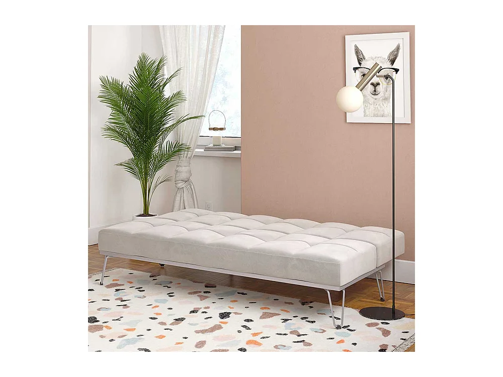 Klappsofa mit Metallgestell in Hellgrau Bezug aus Samt