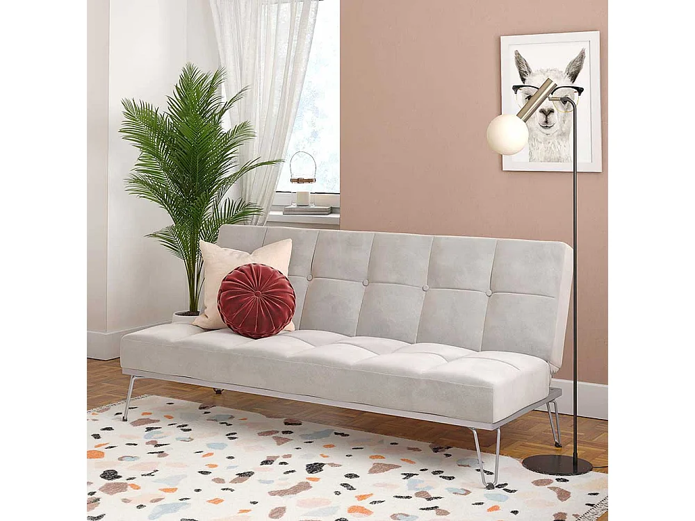 Klappsofa mit Metallgestell in Hellgrau Bezug aus Samt