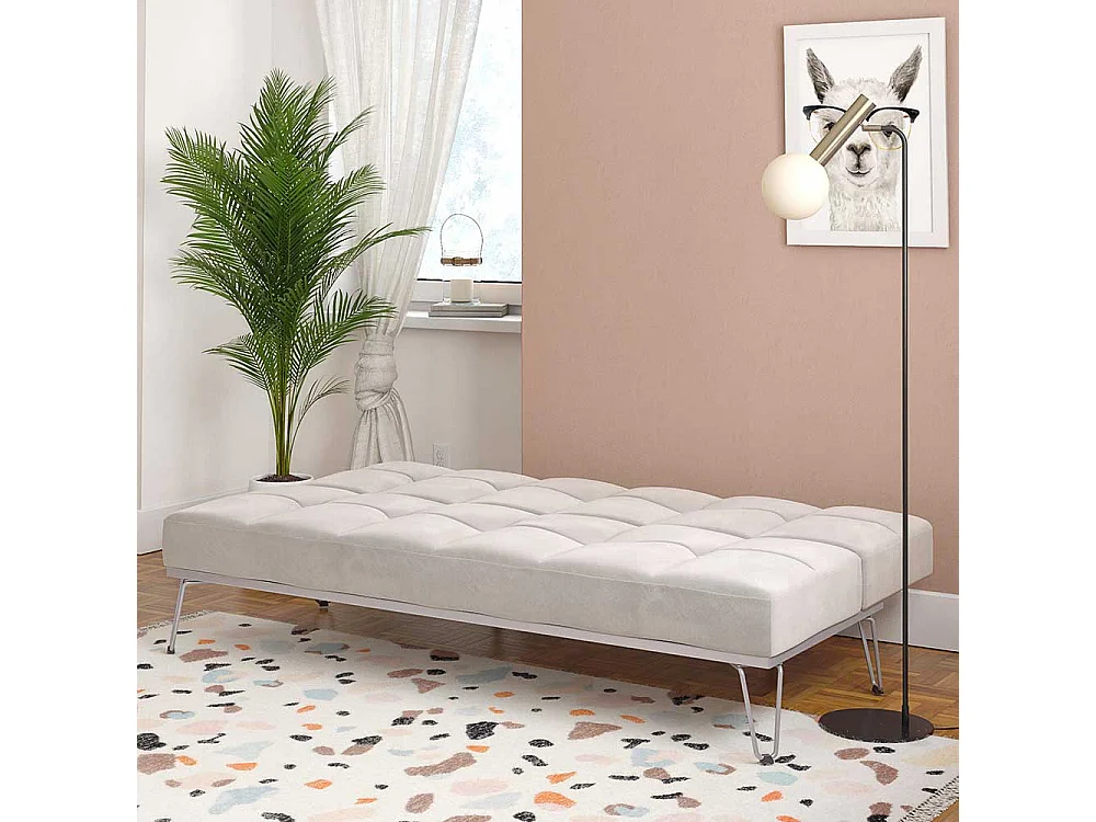 Klappsofa mit Metallgestell in Hellgrau Bezug aus Samt