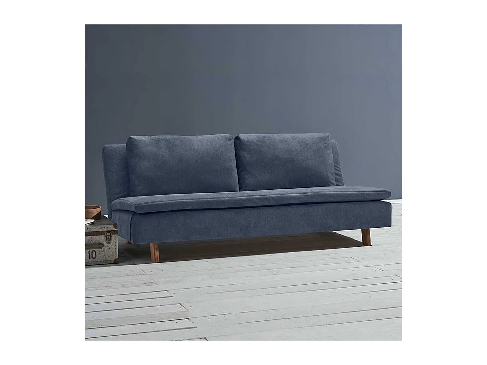 Bettsofa dunkelblau modern aus Microvelour Rücken Klappmechanik