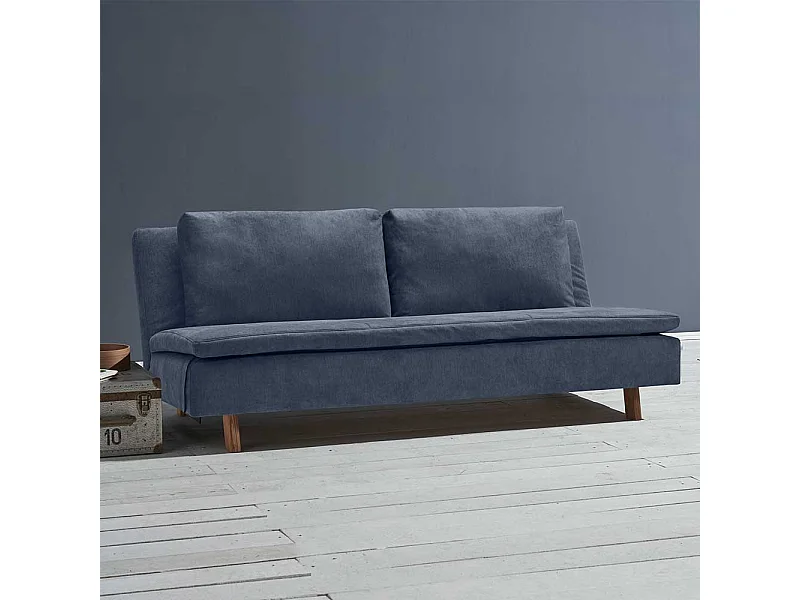 Bettsofa dunkelblau modern aus Microvelour Rücken Klappmechanik