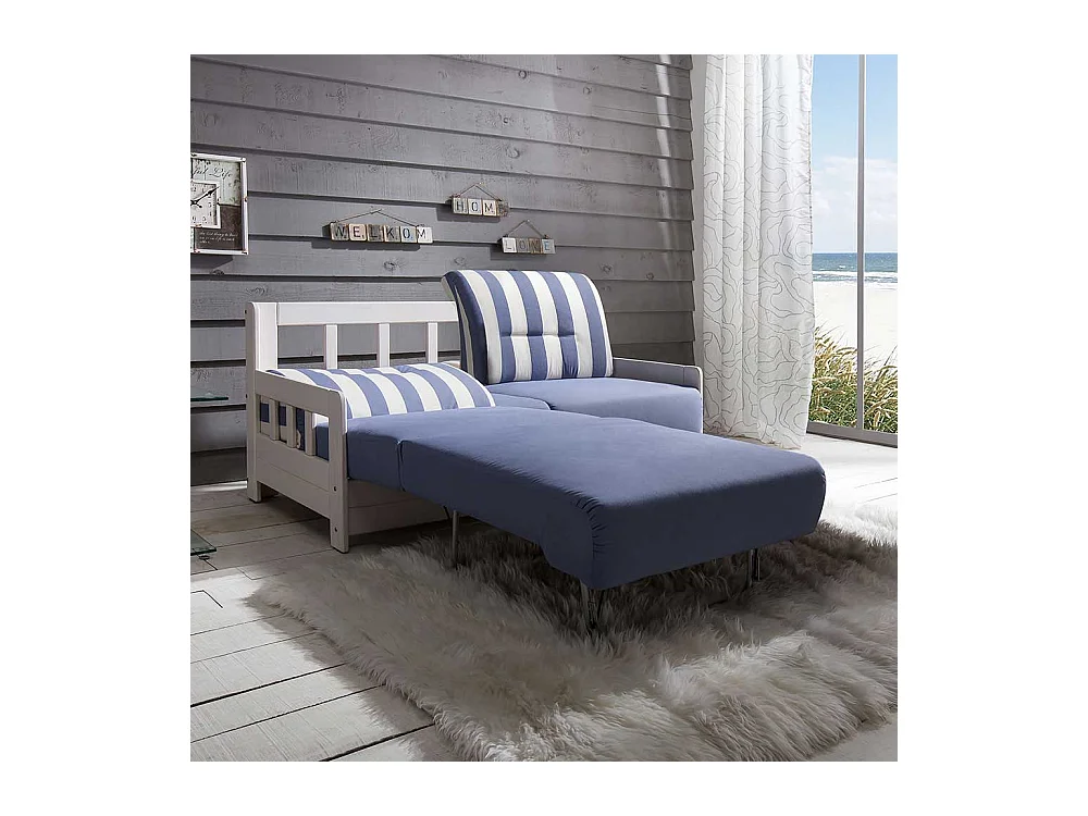 Maritimes Sofa mit Schlaffunktion Blau Weiß Streifen Muster