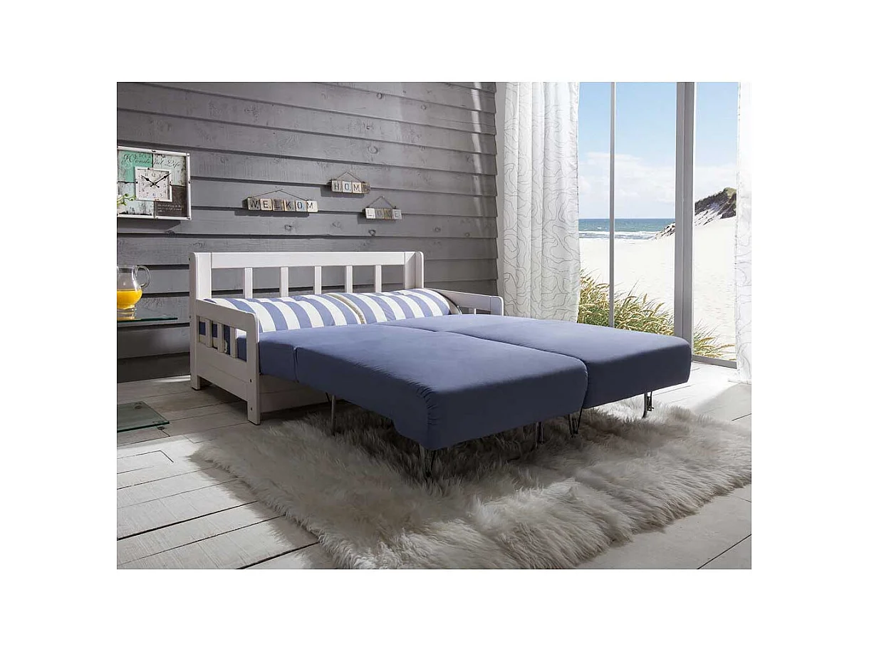Maritimes Sofa mit Schlaffunktion Blau Weiß Streifen Muster