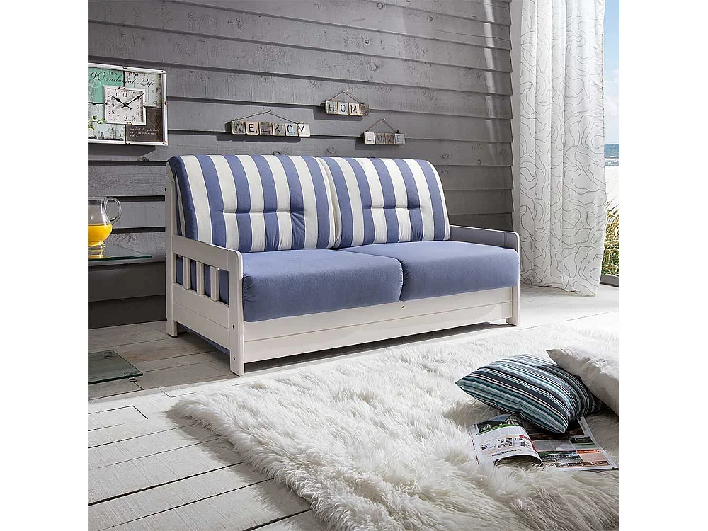 Maritimes Sofa mit Schlaffunktion Blau Weiß Streifen Muster