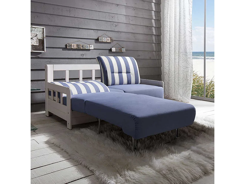Maritimes Sofa mit Schlaffunktion Blau Weiß Streifen Muster