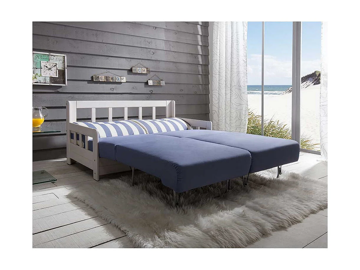 Maritimes Sofa mit Schlaffunktion Blau Weiß Streifen Muster