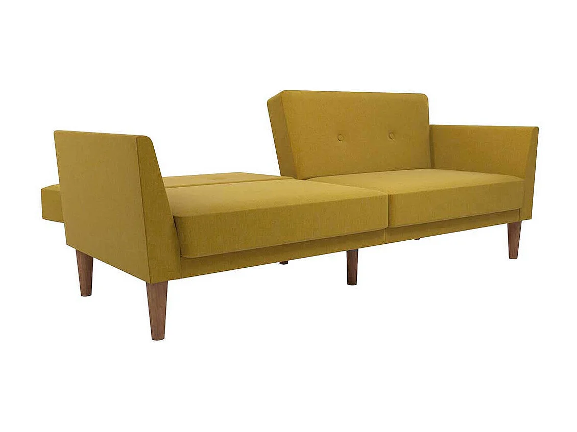 Funktionssofa Senfgelb im Retrostil Rücken Klappmechanik
