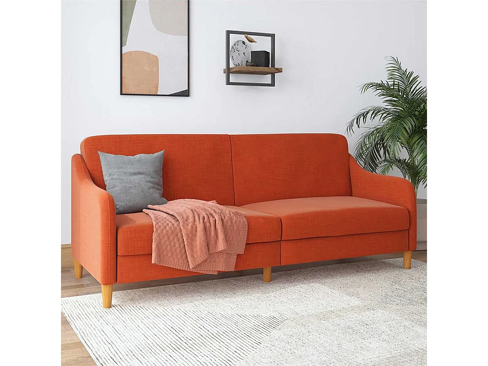 Schlafcouch Orange modern mit Rücken Klappmechanik 195 cm breit
