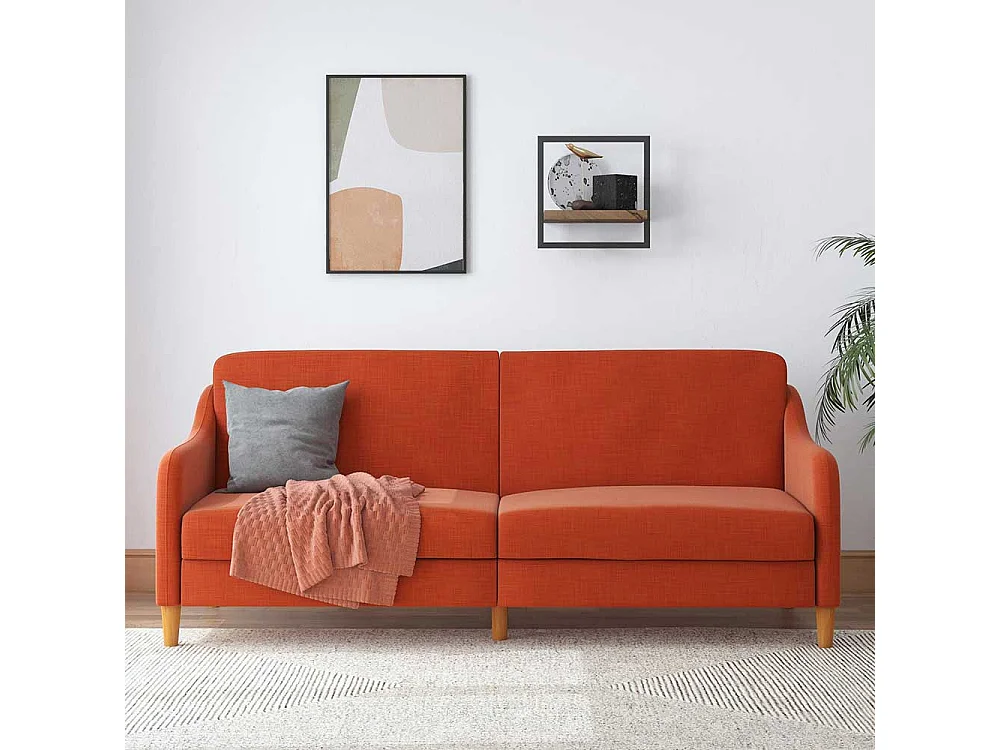 Schlafcouch Orange modern mit Rücken Klappmechanik 195 cm breit
