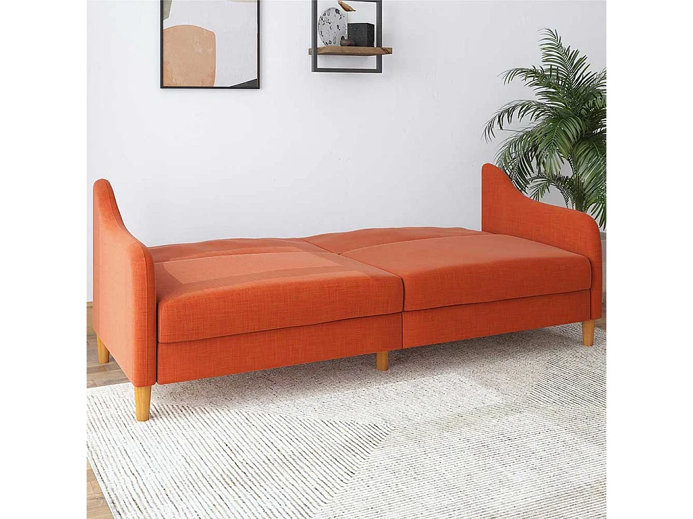 Schlafcouch Orange modern mit Rücken Klappmechanik 195 cm breit