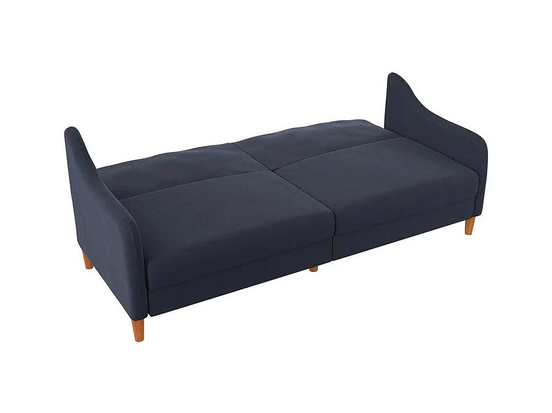 Sofa zum Ausklappen in Dunkelblau Stoff Fußgestell aus Holz