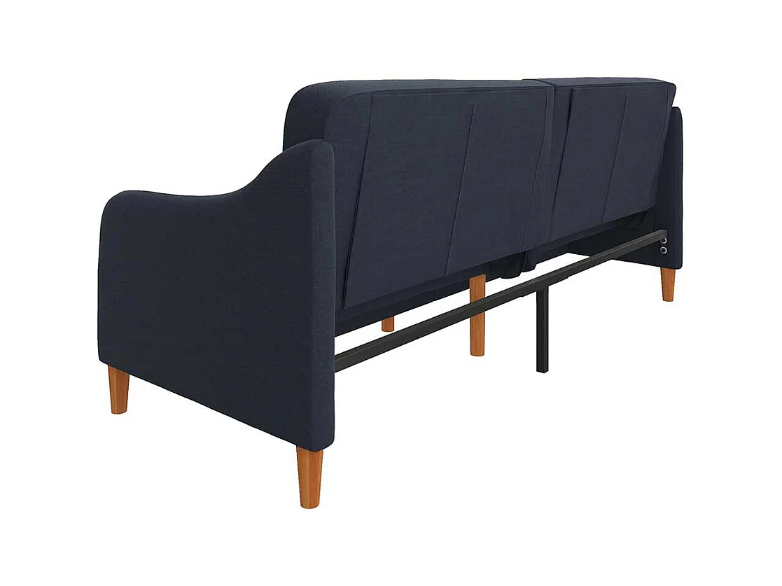 Sofa zum Ausklappen in Dunkelblau Stoff Fußgestell aus Holz