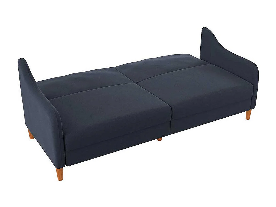 Sofa zum Ausklappen in Dunkelblau Stoff Fußgestell aus Holz