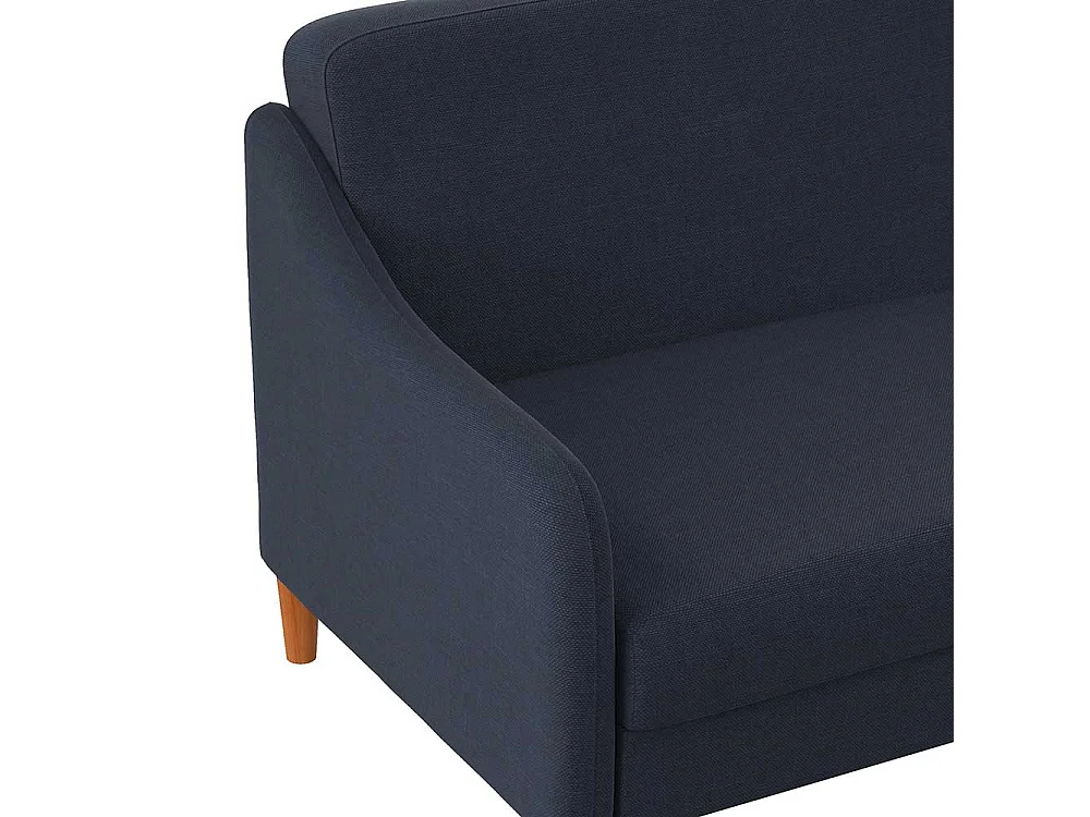 Sofa zum Ausklappen in Dunkelblau Stoff Fußgestell aus Holz