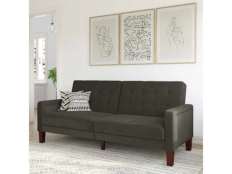 Retro Stil Schlafsofa in Grau Stoff Rücken Klappmechanik