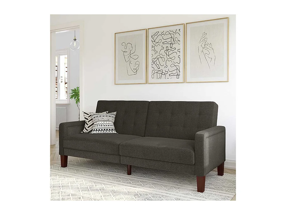 Retro Stil Schlafsofa in Grau Stoff Rücken Klappmechanik