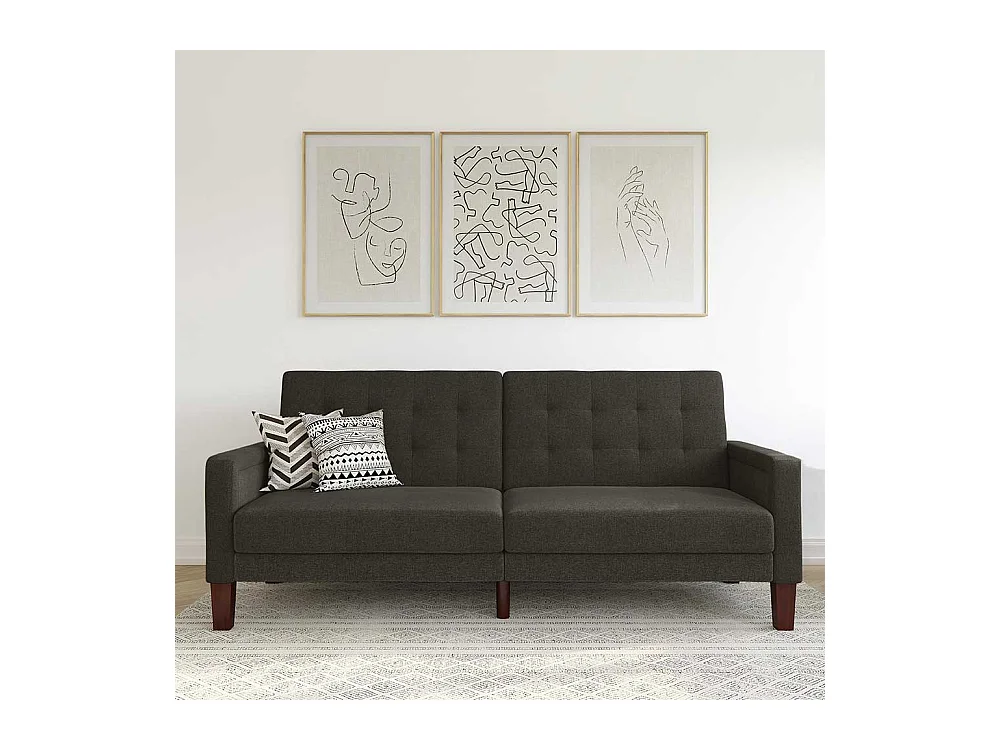 Retro Stil Schlafsofa in Grau Stoff Rücken Klappmechanik