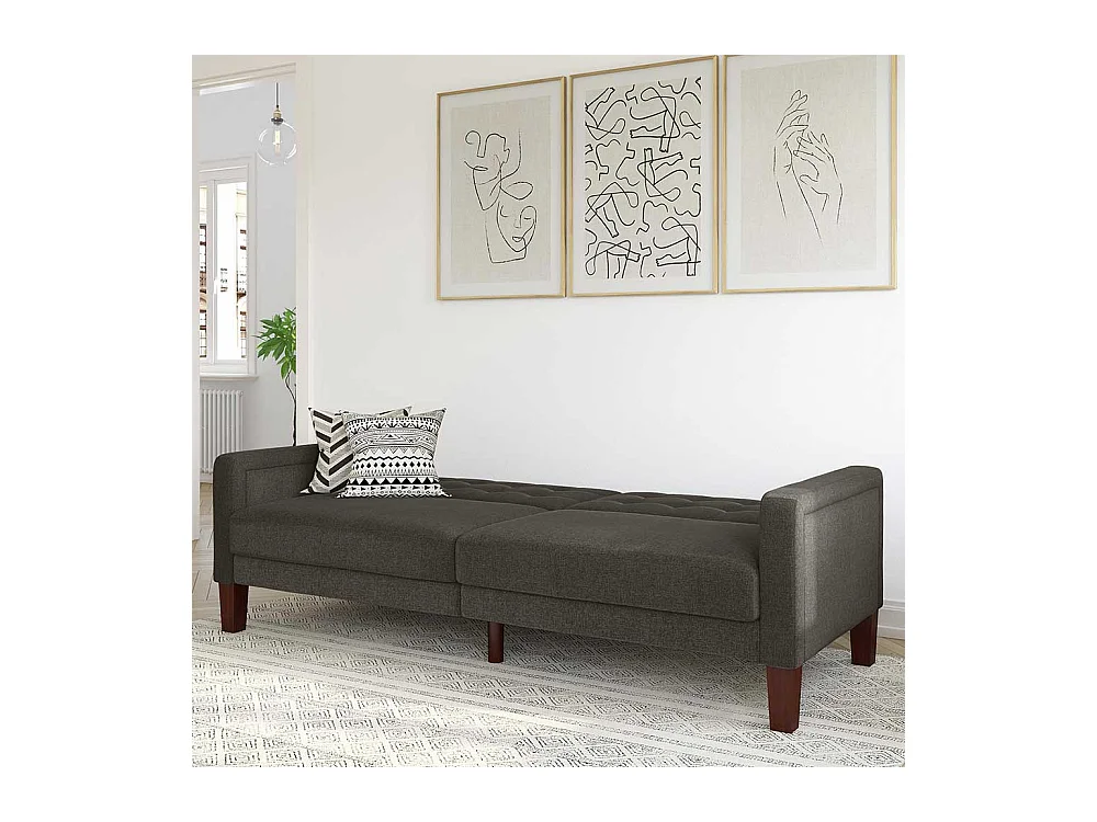 Retro Stil Schlafsofa in Grau Stoff Rücken Klappmechanik