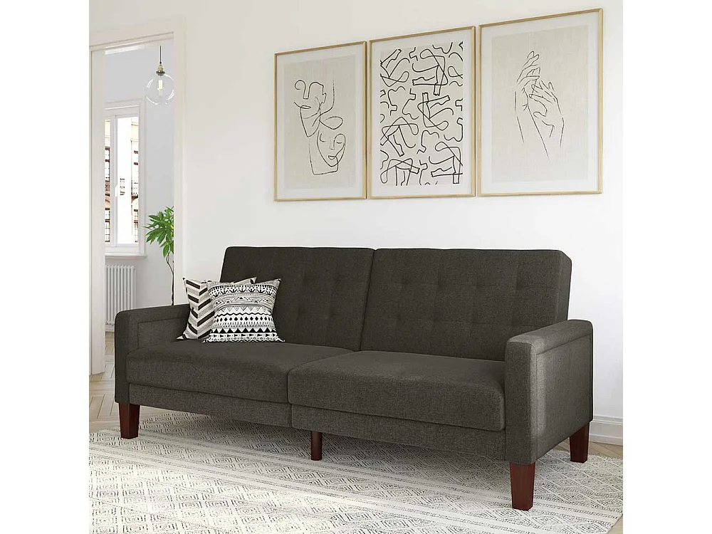 Retro Stil Schlafsofa in Grau Stoff Rücken Klappmechanik