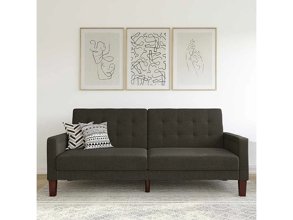 Retro Stil Schlafsofa in Grau Stoff Rücken Klappmechanik