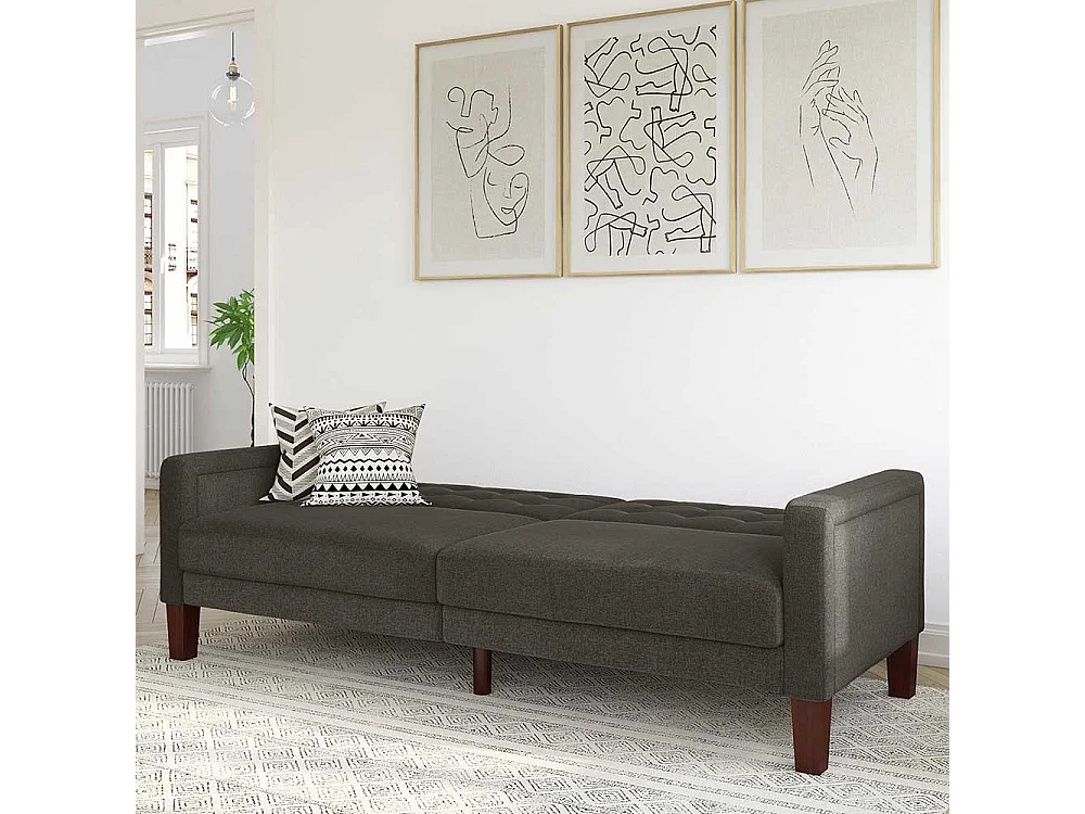 Retro Stil Schlafsofa in Grau Stoff Rücken Klappmechanik