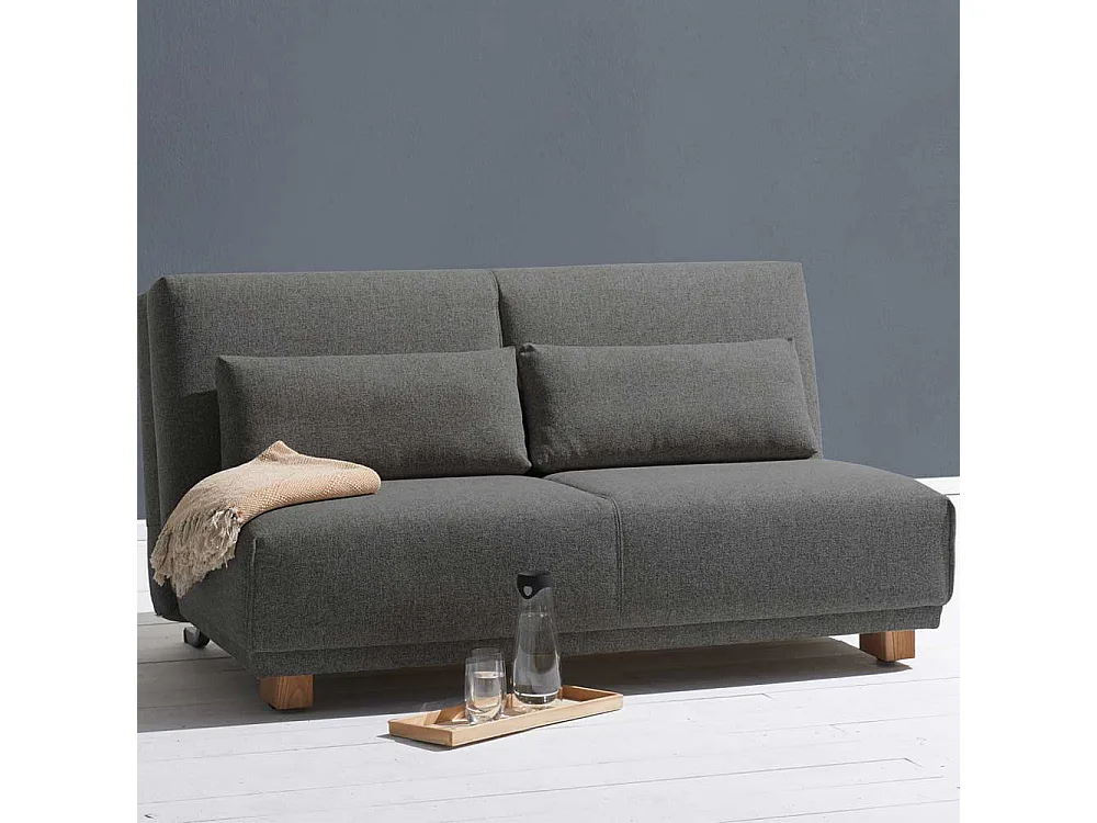 Dreier Sofa in Dunkelgrau Webstoff Schlaffunktion