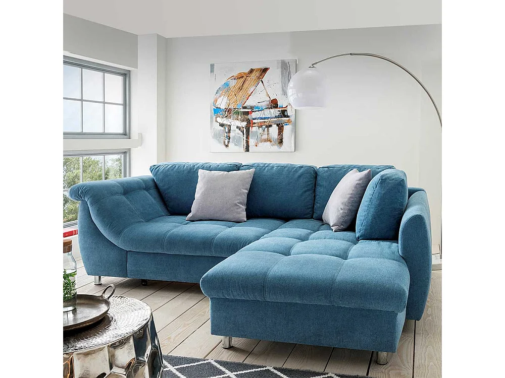 Blaue Funktionsecke aus Microfaser und Metall Armlehnen