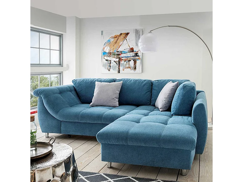 Blaue Funktionsecke aus Microfaser und Metall Armlehnen