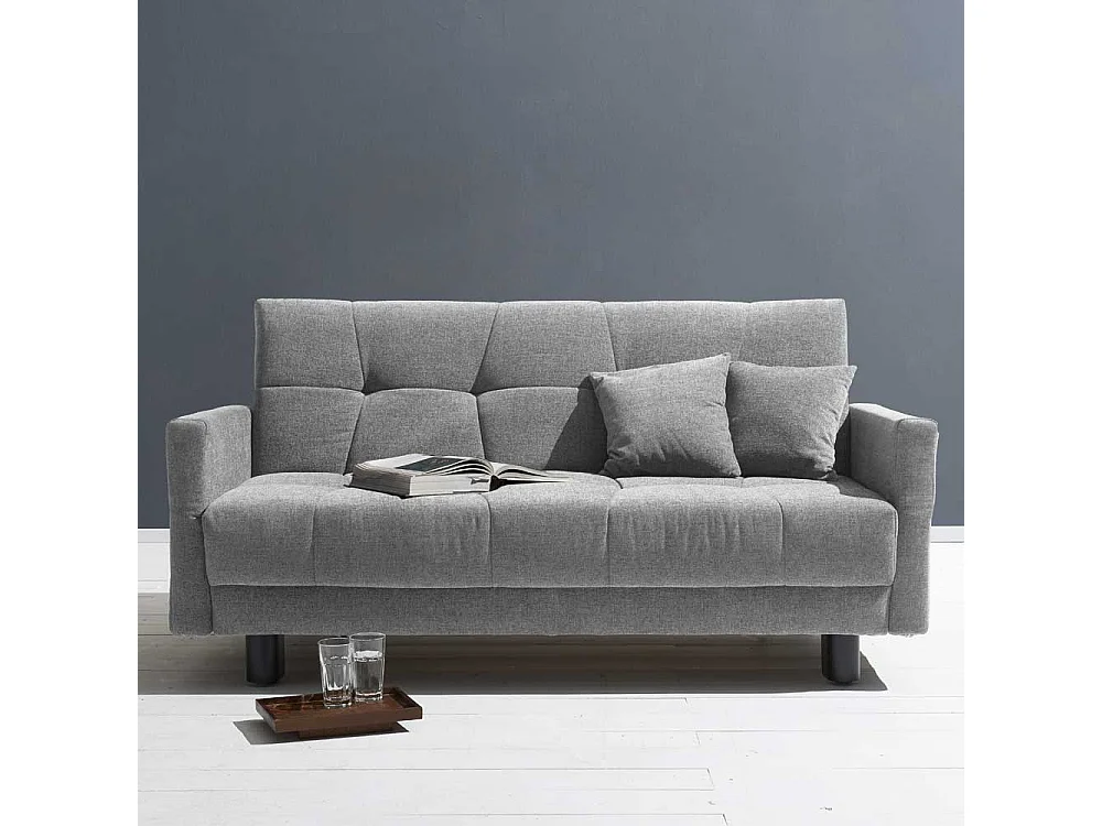 Schlafsofa in Grau Flachgewebe abklappbaren Arnlehnen