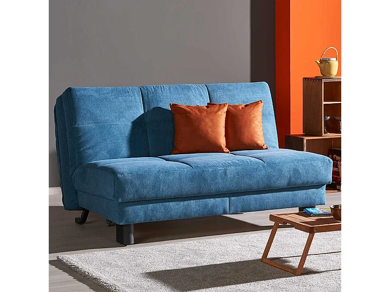 Klappcouch in Petrol Kissen in Orange