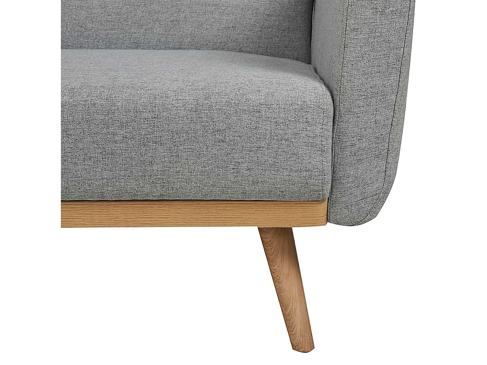 Funktions Sofa in Hellgrau und Holz Naturfarben Rücken Klappmechanik